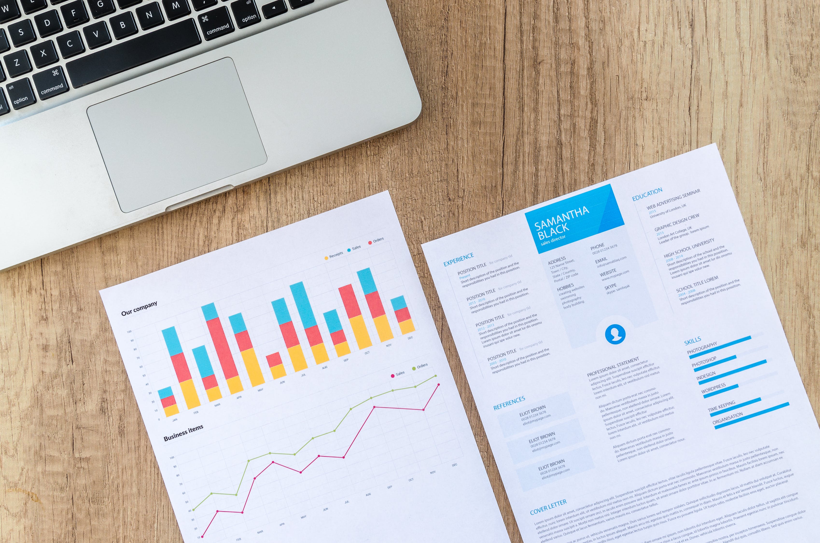 Paper sheets with infographics